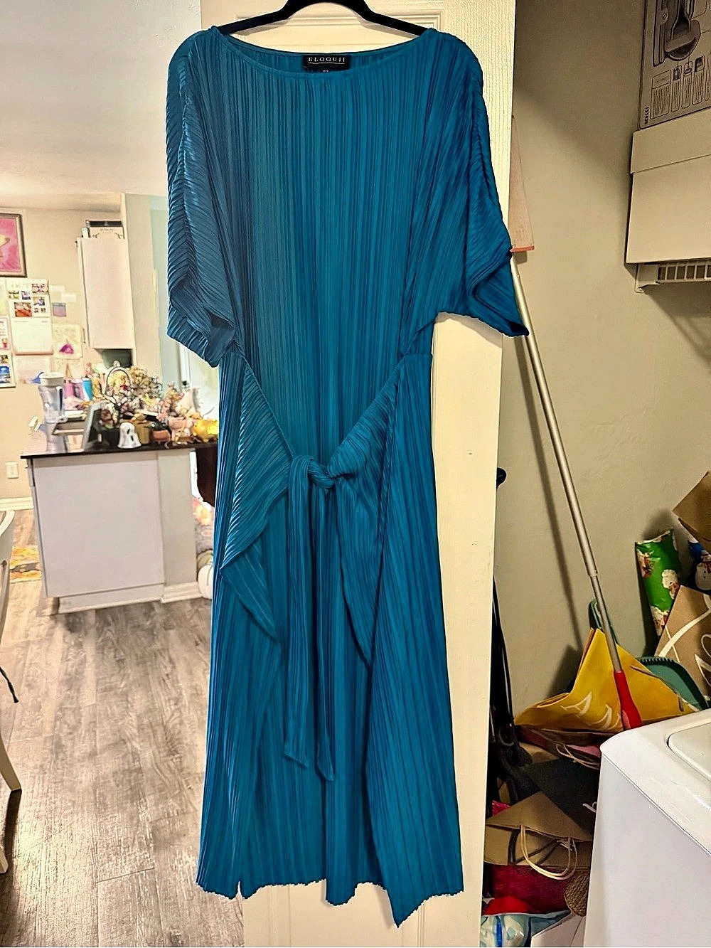 ELOQUII Draped Plisse Dress Blue Size 14/16